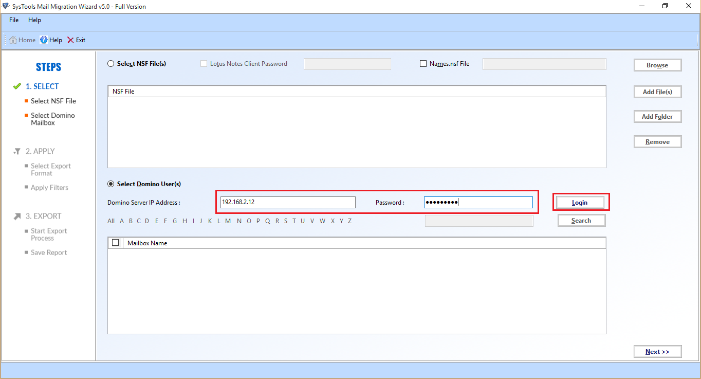 IP address and Password