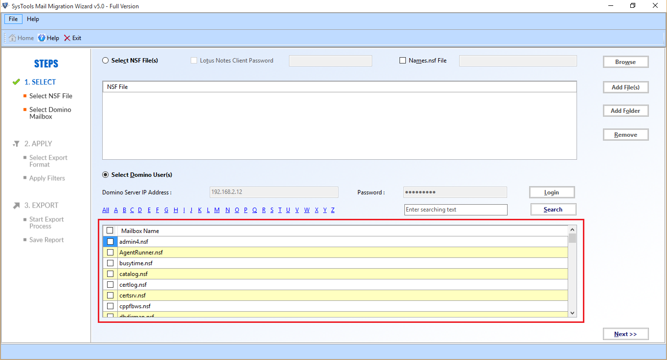 Browse NSF File to export into Domino