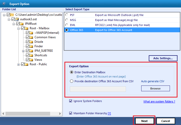 upload ost file to o365