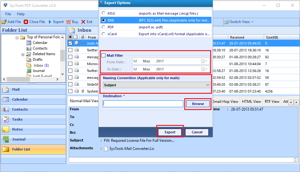 migrate pst file to eml