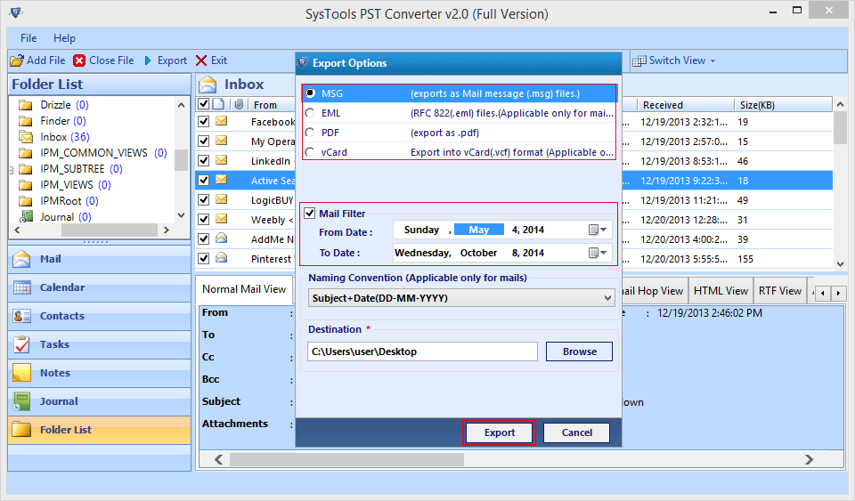 Convert PST emails to MSG